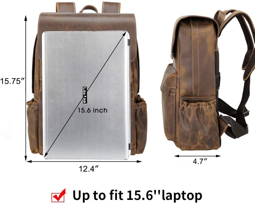 Vintage Full Grain Leather Backpack 15.6 Inch Laptop Bag Travel School Daypack