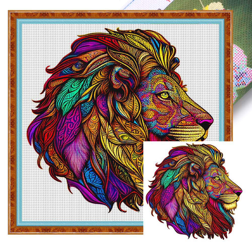 Colorful Lion 18CT (30*30CM) Stamped Cross Stitch gbfke
