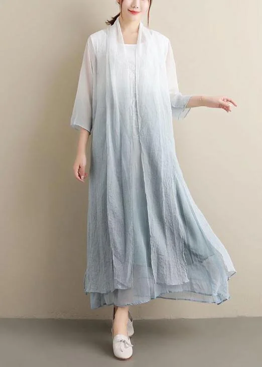 Simple O Neck Two Pieces Summer Clothes Women Fabrics Gradient Grey A Line Dress