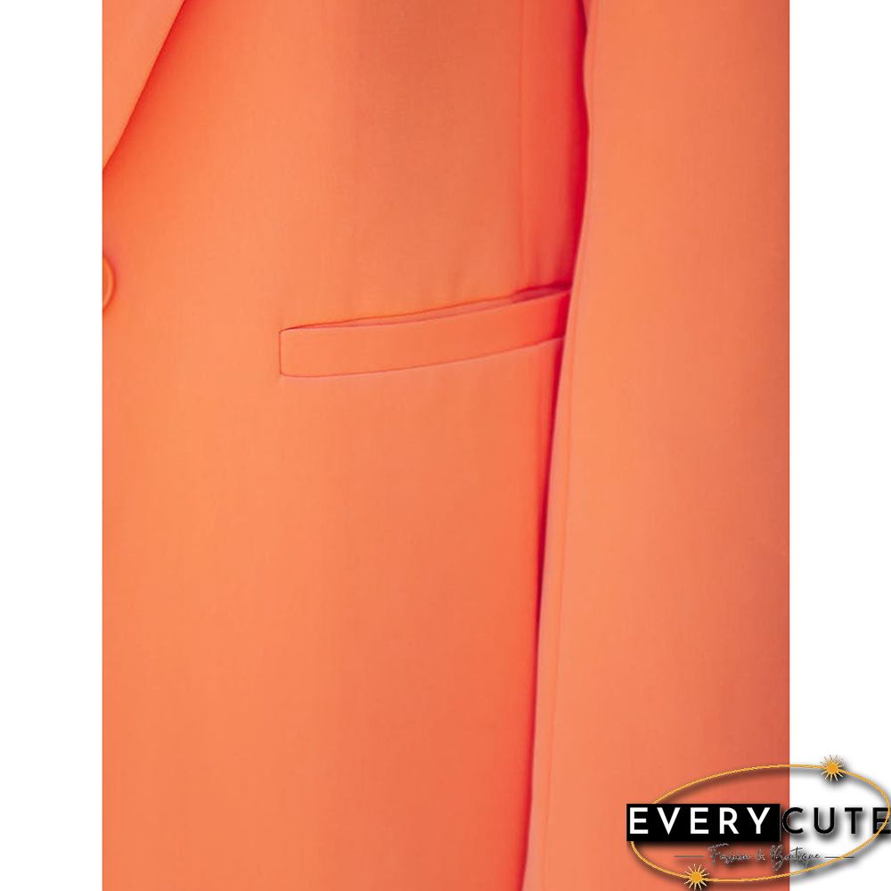 Orange Candy Button Lapel Collar Long Sleeve Blazer