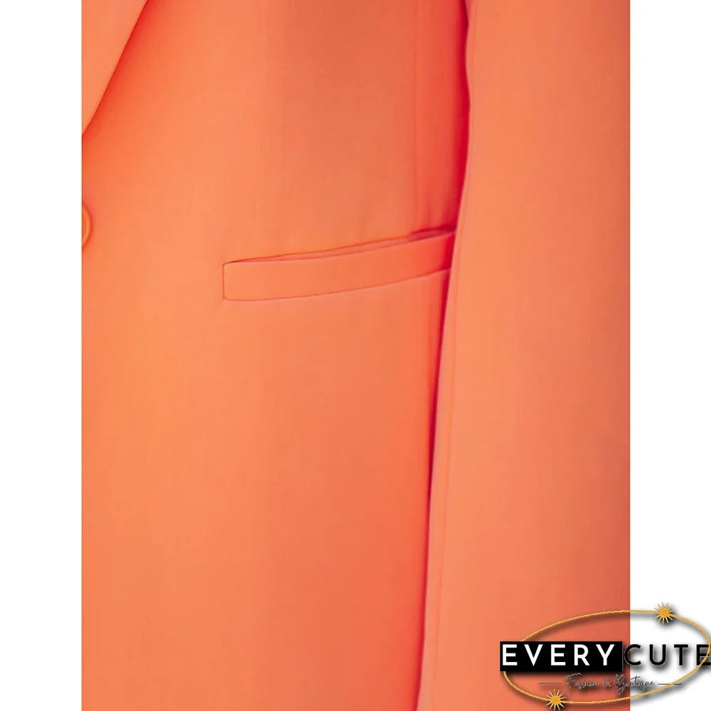 Orange Candy Button Lapel Collar Long Sleeve Blazer