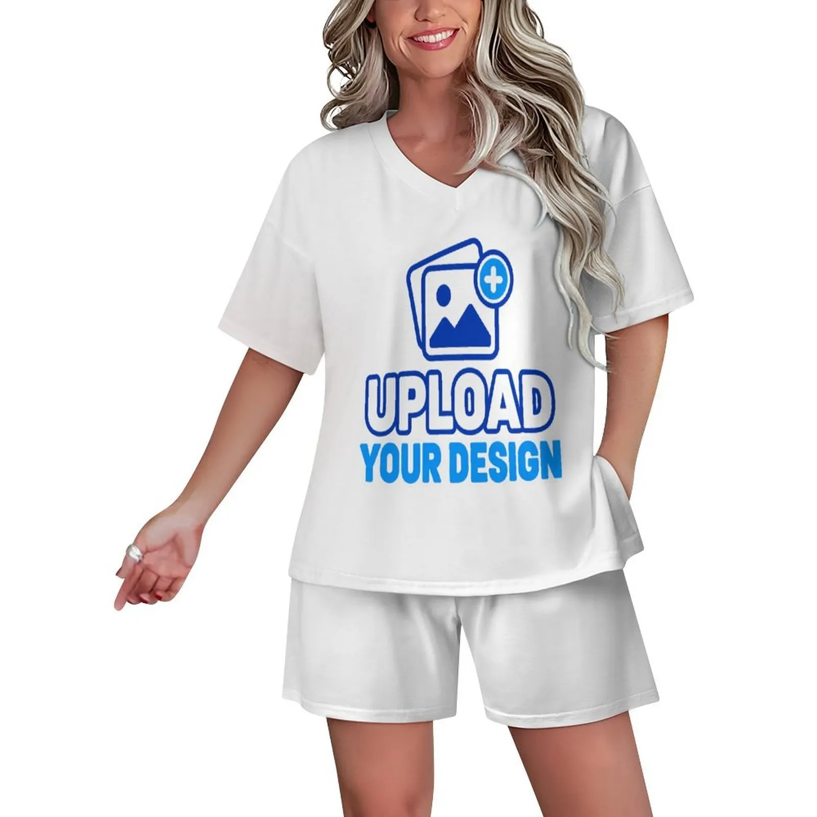 Custom V-Neck Short-Sleeve Pajama Set With Side-Slit Top product image 9