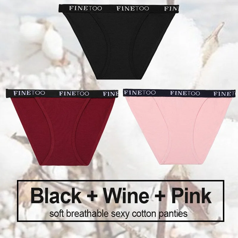 3PCS/Set Cotton Panties Briefs Women Underwear Female Underpants Sexy Lingerie Bikini Pantys Finetoo Brand Girls Femme Panties