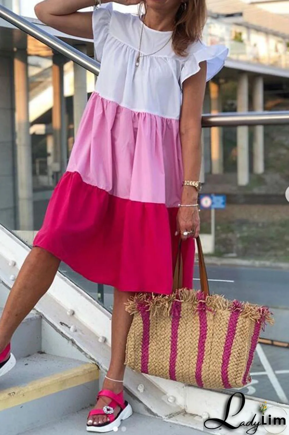 Green Casual Solid Split Joint O Neck A Line Dresses