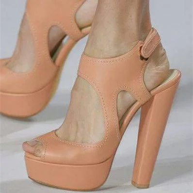 Blush Cut Out Chunky Heel Slingback Sandals Vdcoo