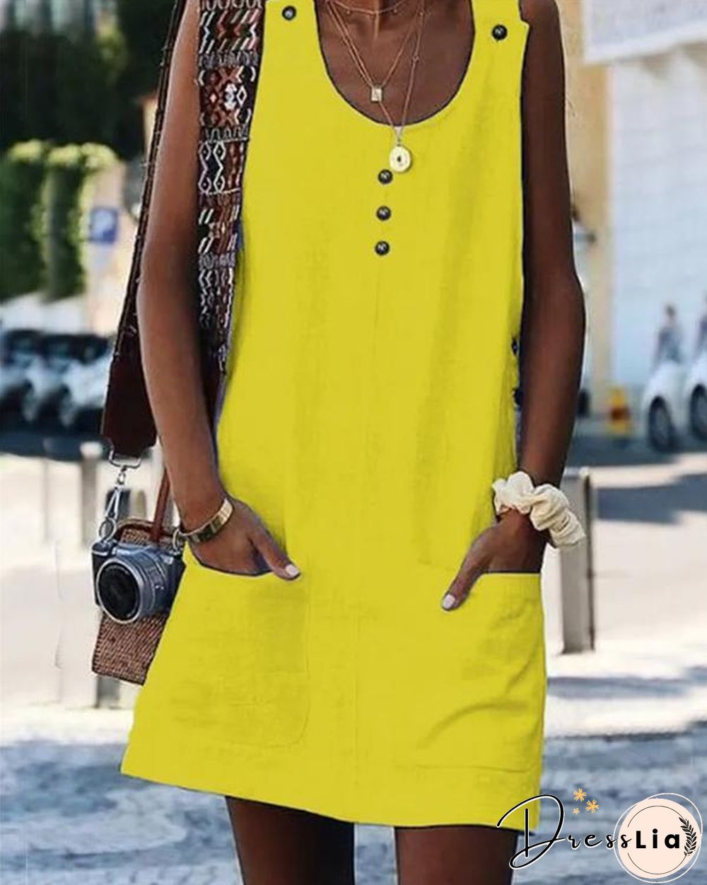 Linen Button Pocket Mini Dress