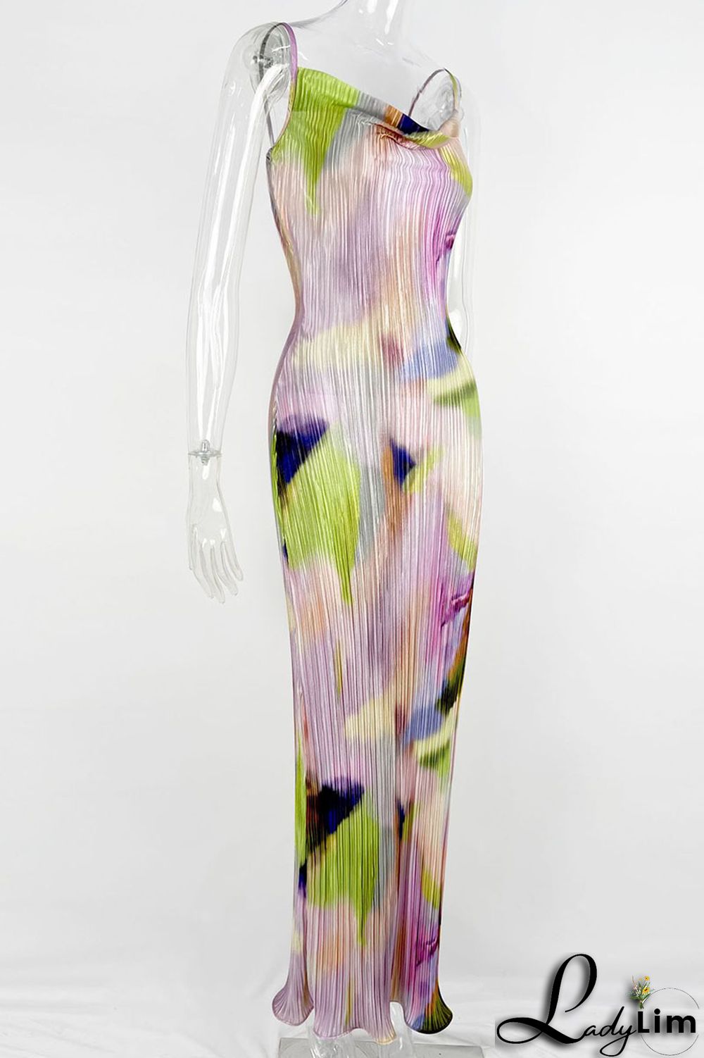 Apricot Red Sexy Print Patchwork Fold Spaghetti Strap Pencil Skirt Dresses