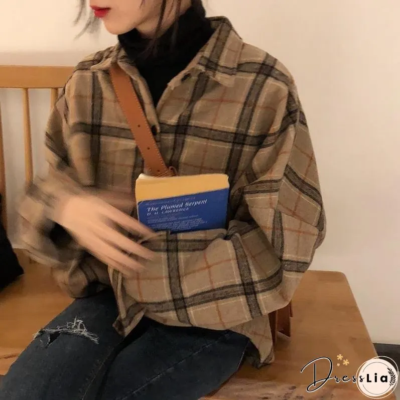 Christmas Gift Women Shirts Autumn Female Outwear Woolen Plaid Soft Cozy Simple Elegant Office Korean Trendy Ulzzang Chic Ins Oversize 2XL Slim