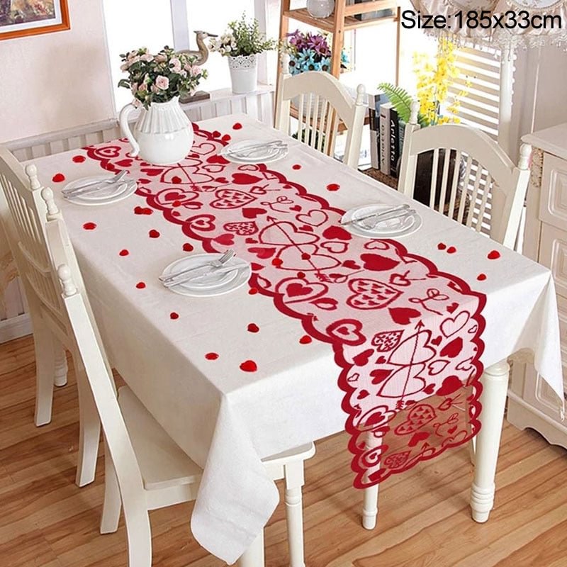 Wedding Red Love Heart Lace Table Runner Valentine's Day Gift Home Table Decoration Party Supplies Tablecloth Covers