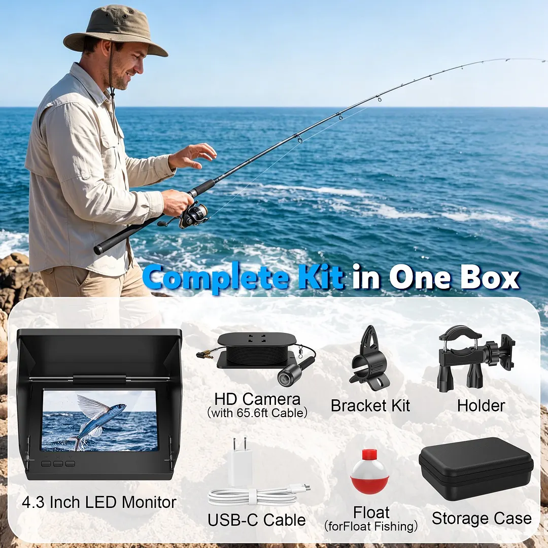 BEBANG Underwater Fishing Camera, 5" Ips, 8000mAh Ice Fishing Camera, 220&deg;Wide Angle, Portable Fish Finder 65.6ft Cable for Ice Lake Boat Kayak Fishing