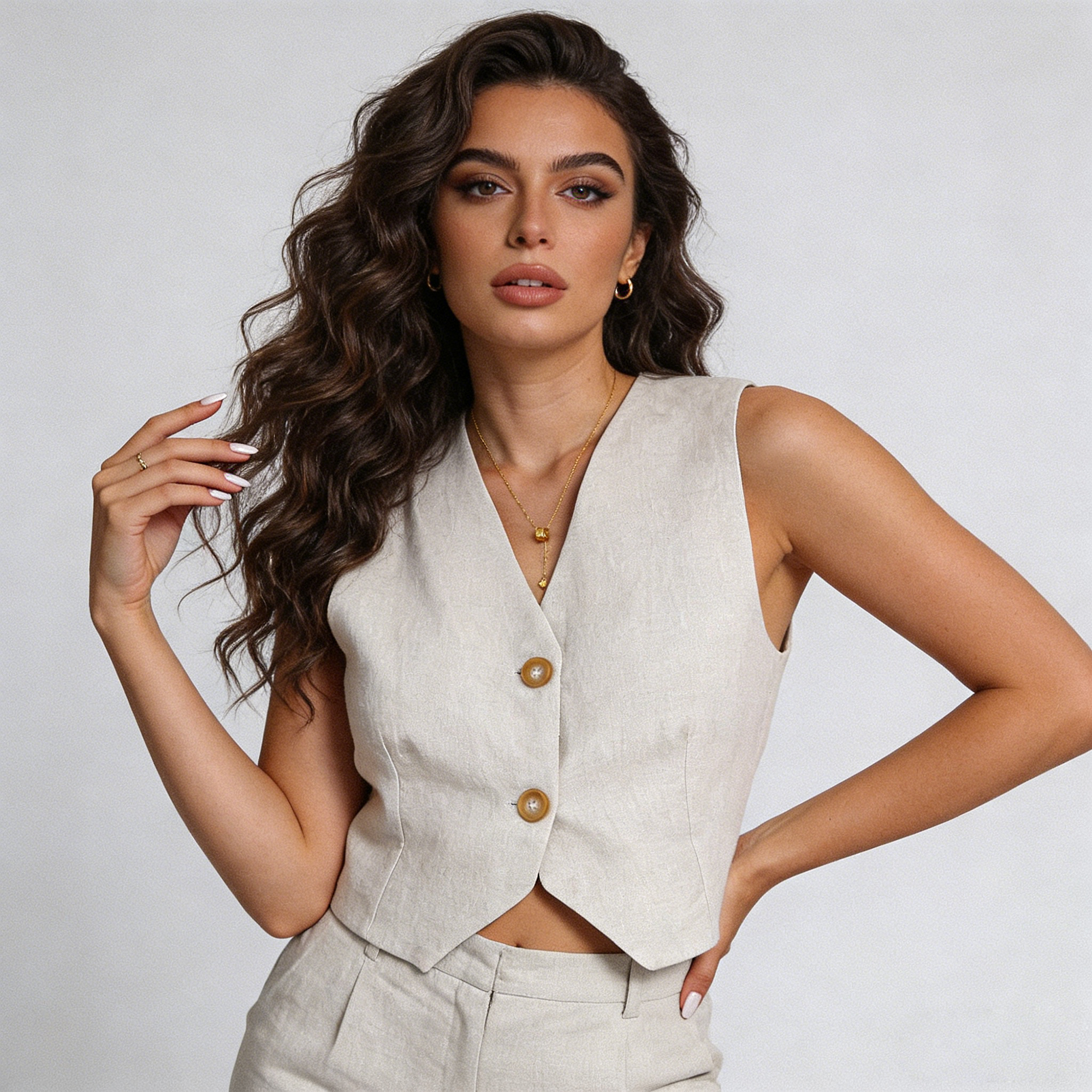 Linen Vest Women 100% Linen V Neck Cropped Sleeveless Top Slim Fit REAL SILK LIFE