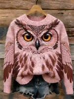 Forest Pink Owl Inspired Cozy Knit Sweater