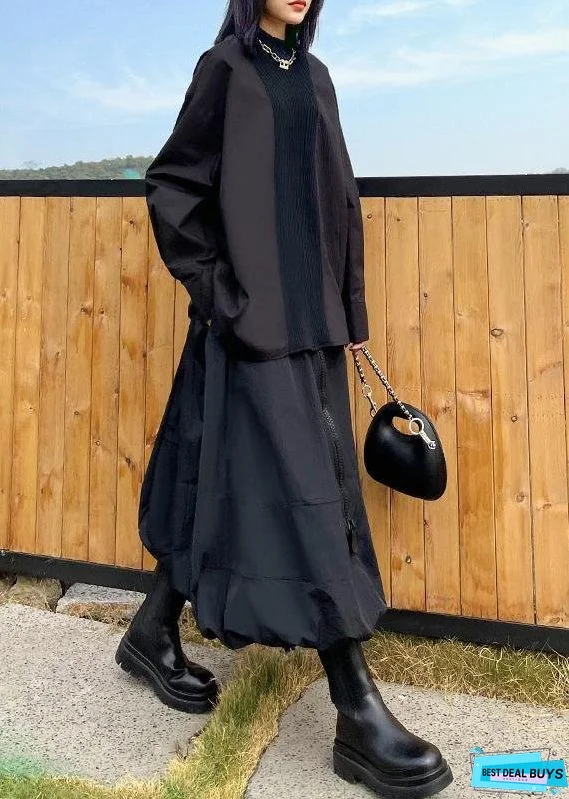 Simple O Neck Patchwork Blouse Photography Black shirt