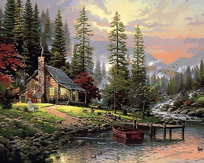 

A House near River and Hills – Paint By Numbers - 40*50CM, 501 Original