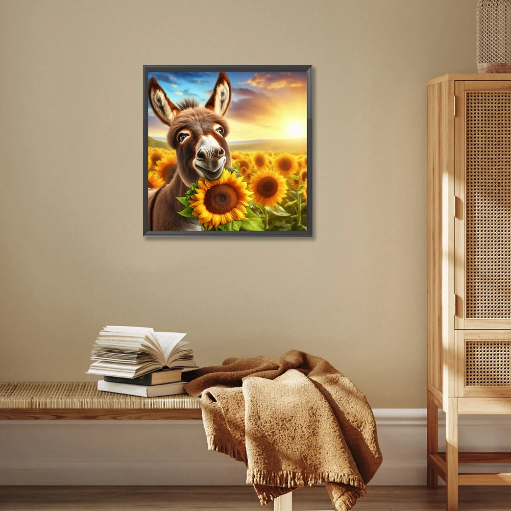 Diamond Painting - Full Round Drill - Sunflower Donkey(Canvas|30*30cm)