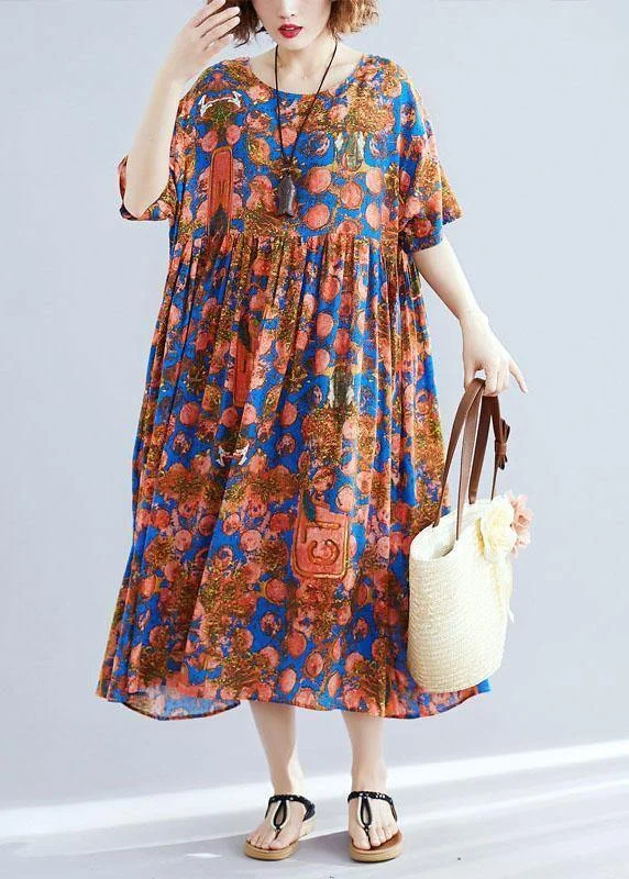 Chic prints cotton outfit big hem Maxi summer Dresses