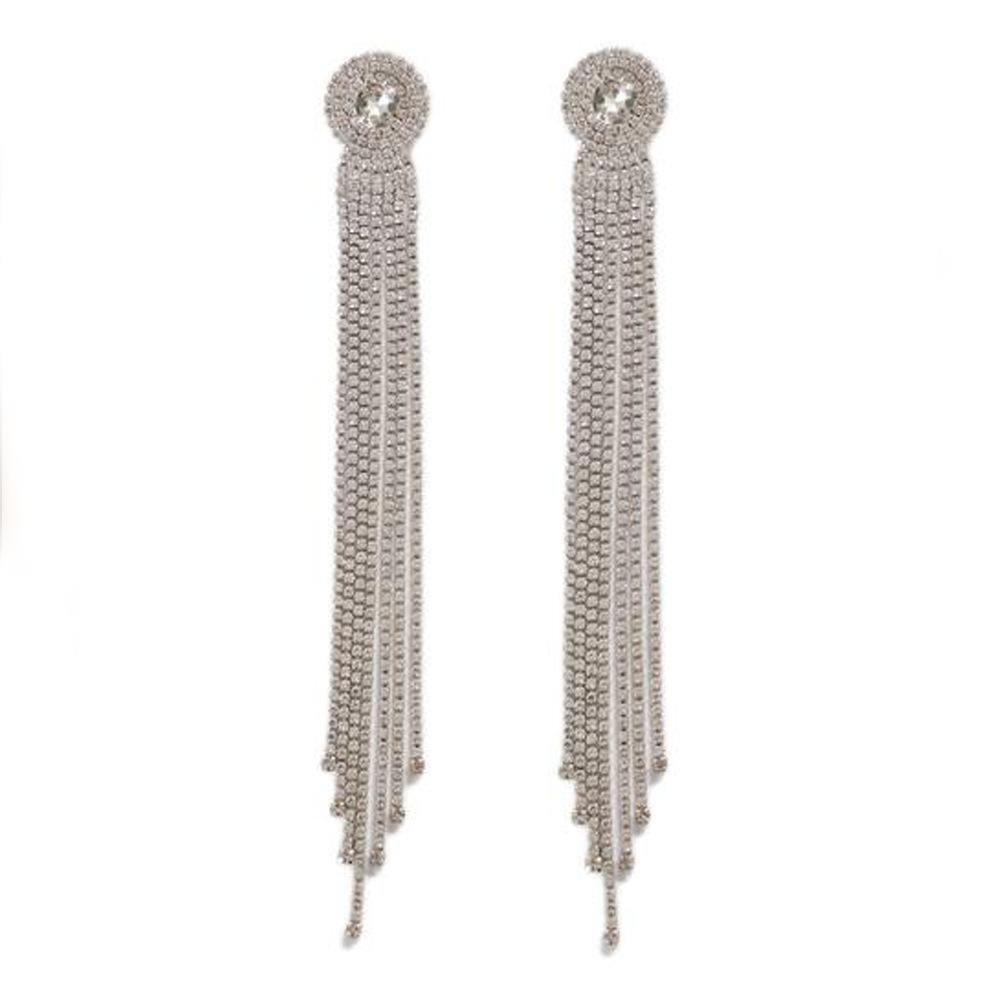 Rhinestone tassel long earrings