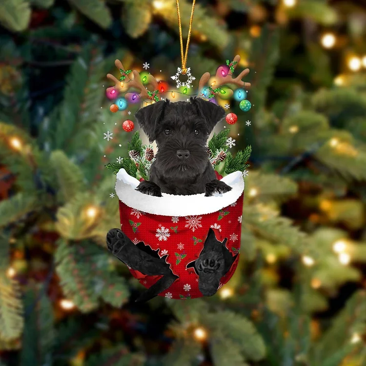 BLACK Miniature Schnauzer In Snow Pocket Christmas Ornament trabladzer