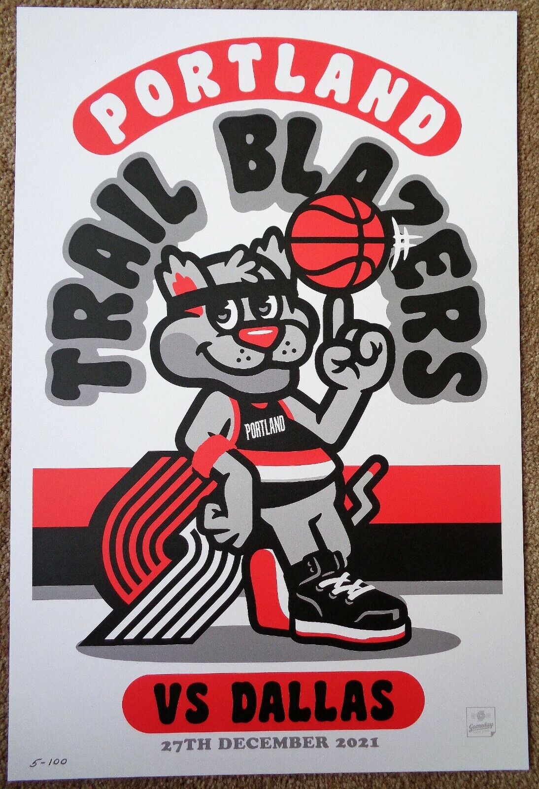 Portland Trailblazers GAMEDAY POSTER 5/100 Dallas Mavericks Blazers 12-27-21