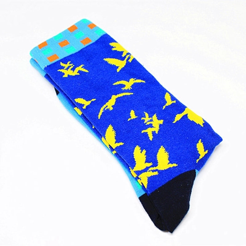 Men’s Cartoon Style Color Block Cotton Crew Socks A Pair