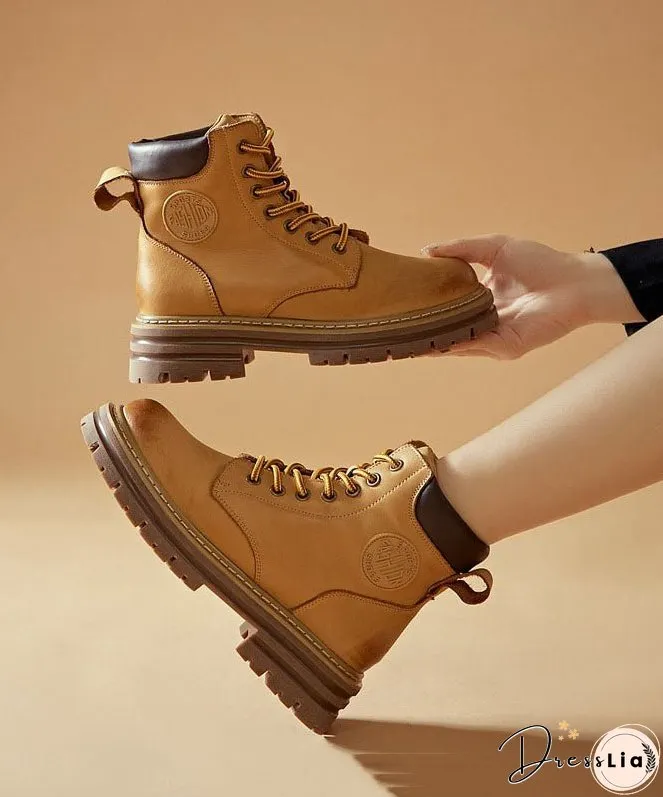 Unique Cross Strap Boots Yellow Cowhide Leather Mountaineering Boots