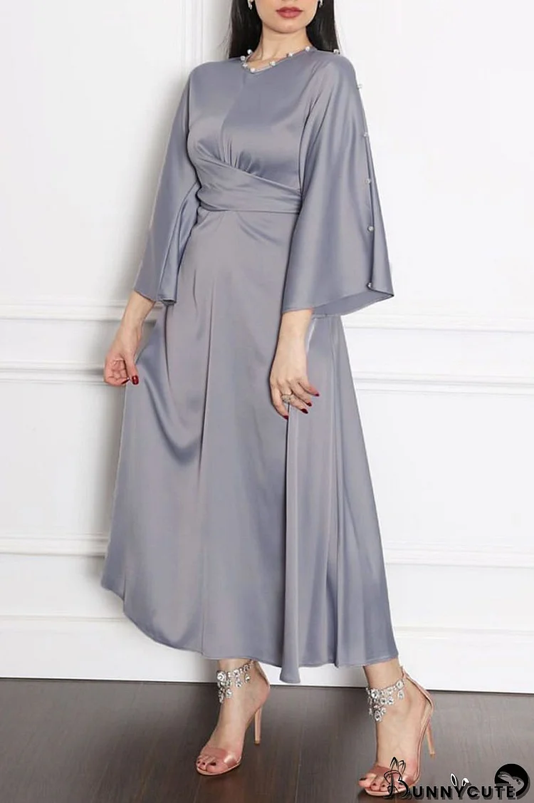 Grey Casual Elegant Solid Split Joint Hot Drill O Neck A Line Dresses