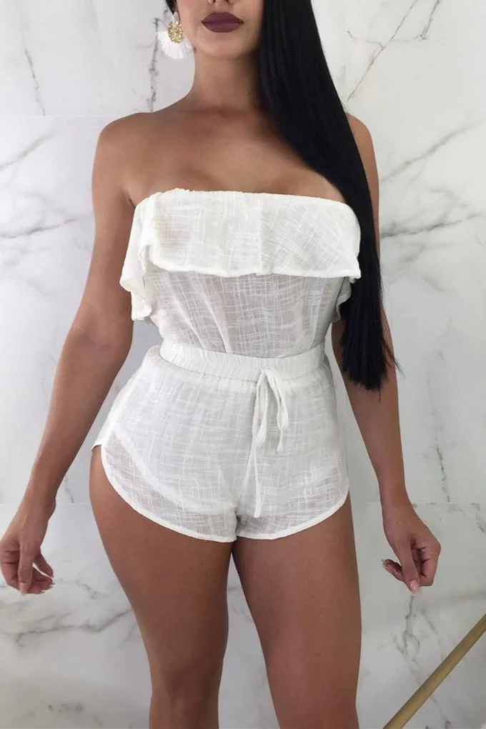 Fashion Sexy Strapless Top Shorts Suit