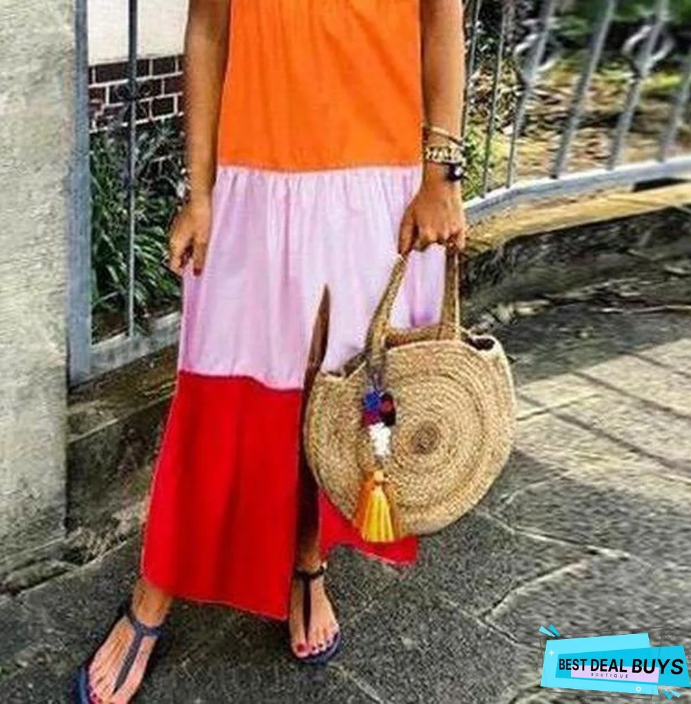 Color Block Tiered Maxi Dress