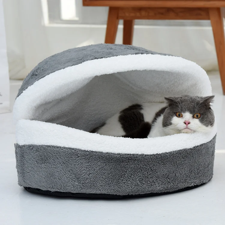 Plush Round Cat Bed Cat Warm House Soft Long Plush Bed 2 In 1 Pet Bed Cushion Sleeping Sofa