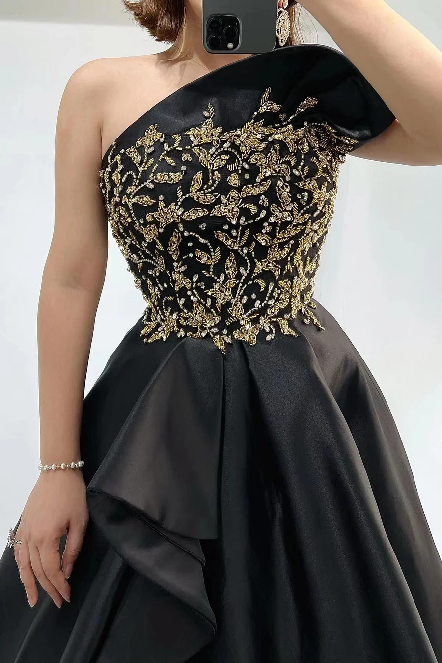 Miabel Gorgeous Sleeveless Beadings Black Strapless Evening Dress With One  Shoulder Slit