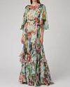 maxi dress printed multi-layer chiffon silk