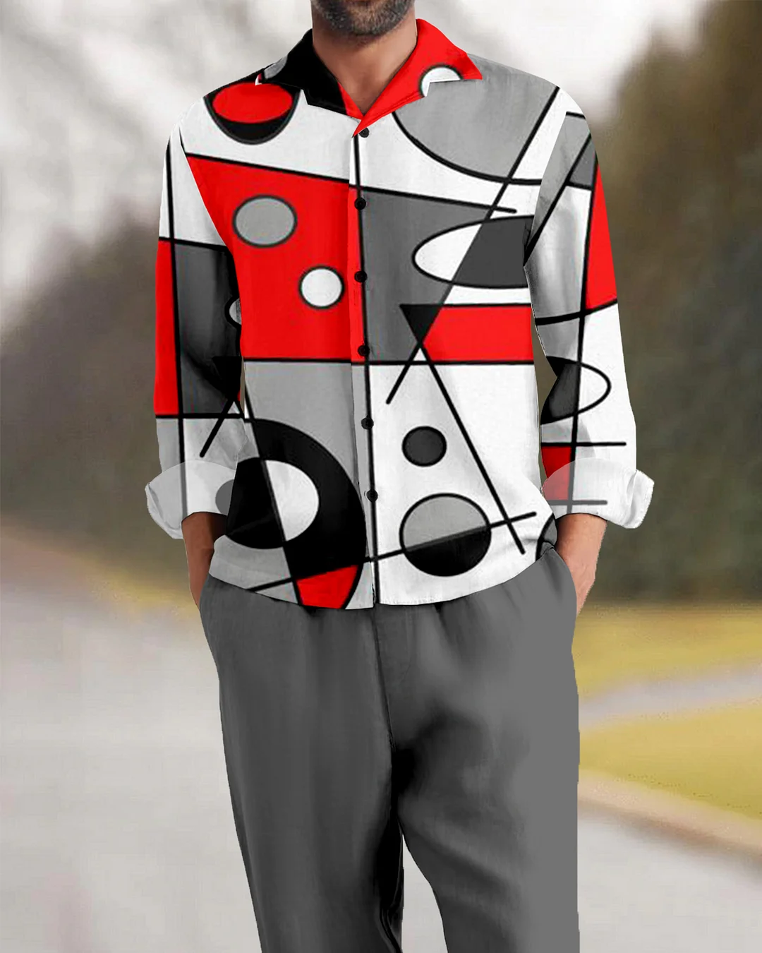Suitmens Men's Abstract Art Long Sleeve Walking Suits-0049