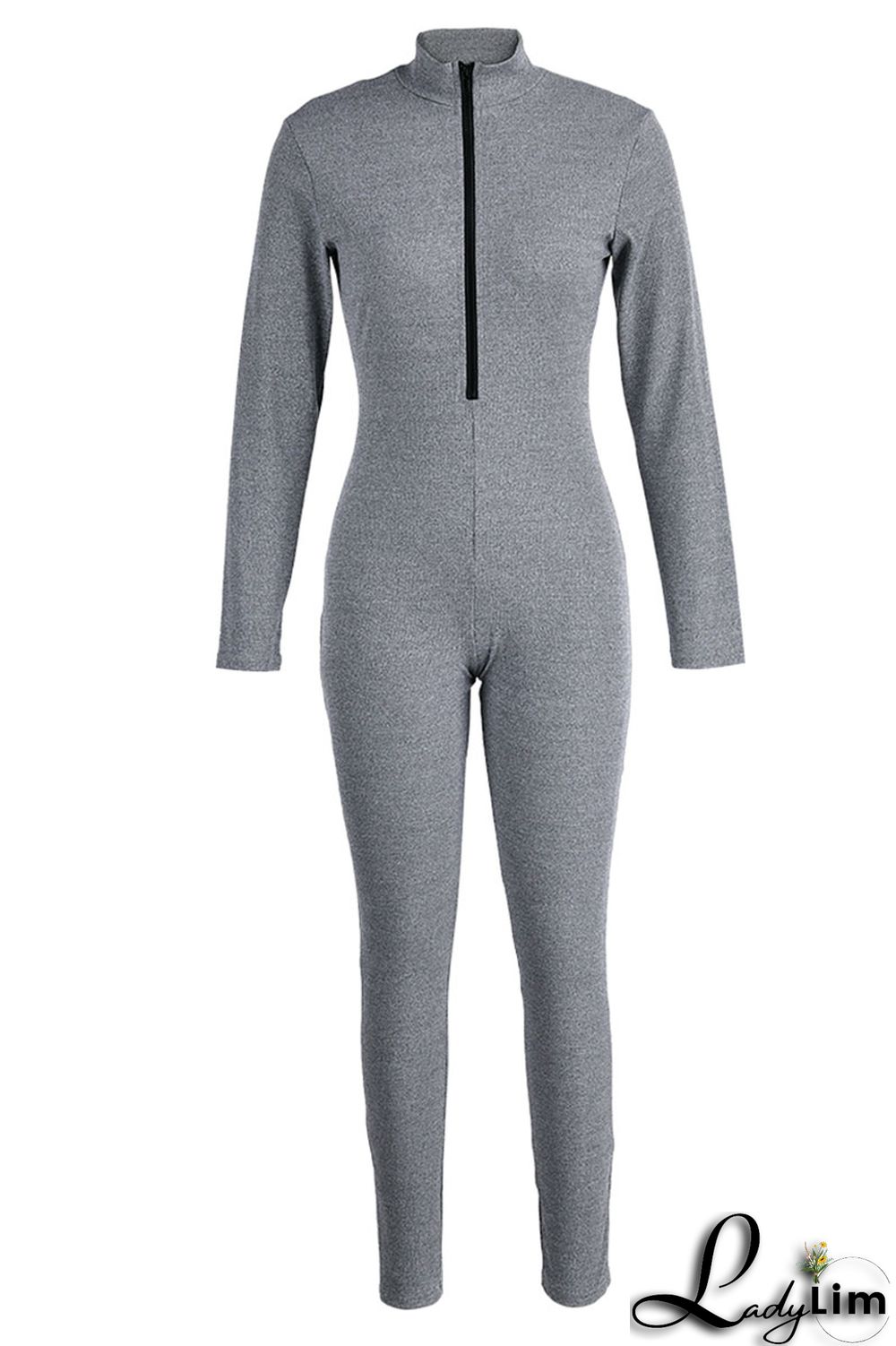 Blue Casual Sportswear Solid Patchwork Zipper Collar Regular Jumpsuits