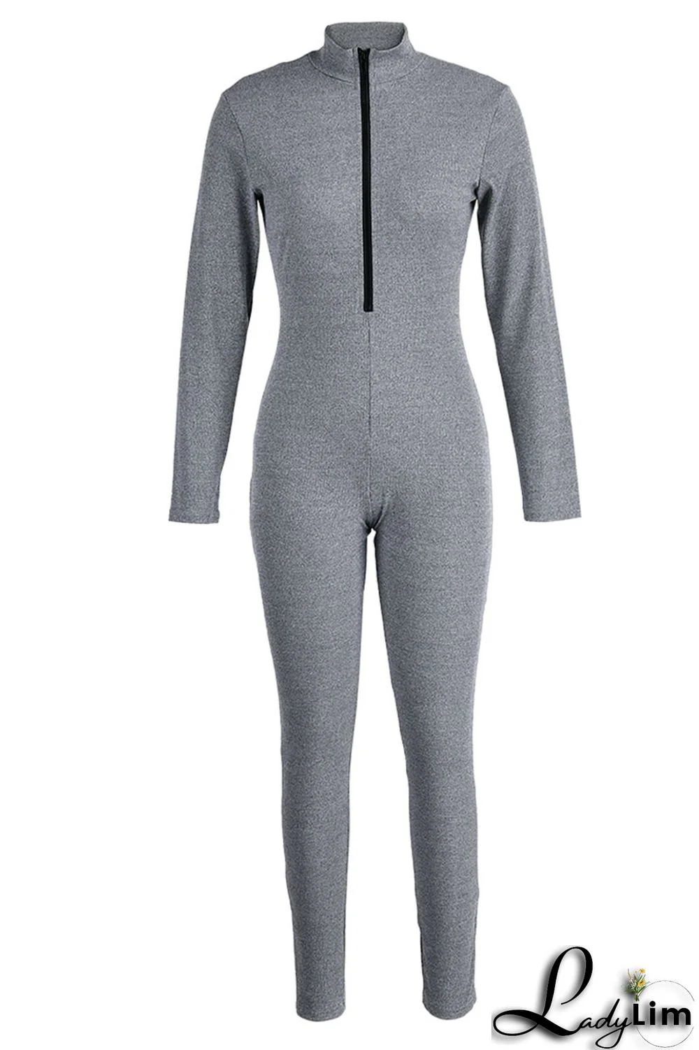 Blue Casual Sportswear Solid Patchwork Zipper Collar Regular Jumpsuits