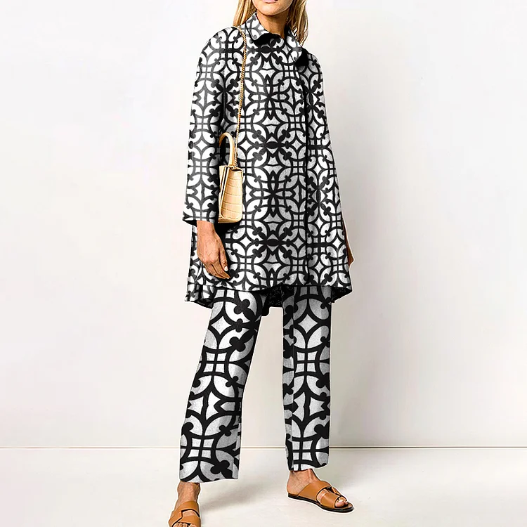 Geometric Print Casual Two Piece Set
