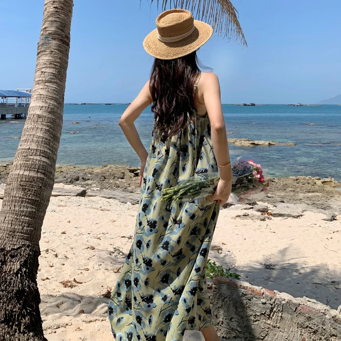 Churchf Churchf French Dress Female Spring And Summer Loose Design Sense Small Green Condole Skirt Seaside Vacation Long