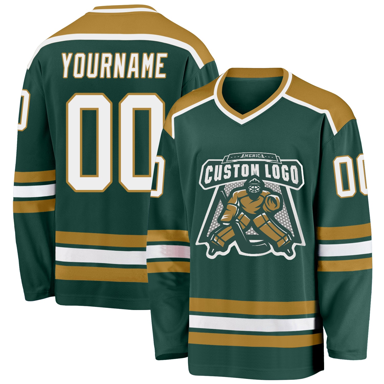 Custom Green White-Old Gold Hockey Jersey | captainssportss.com