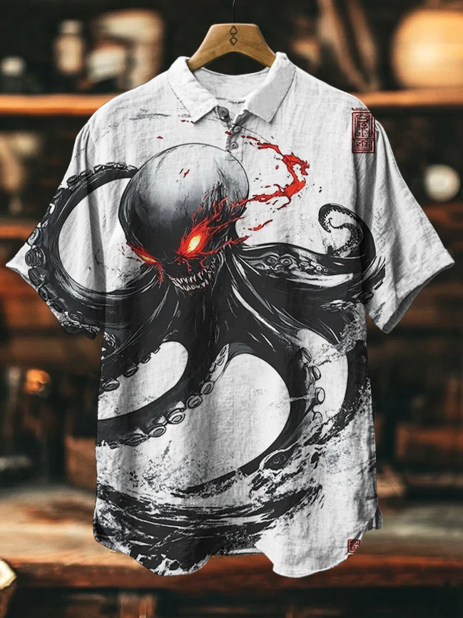 Men's Cthulhu Octopus Monster Print Polo Shirt