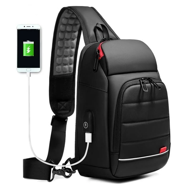 Men Sling Chest Bag USB Charging Backpack Travel Shoulder Bag、、sdecorshop
