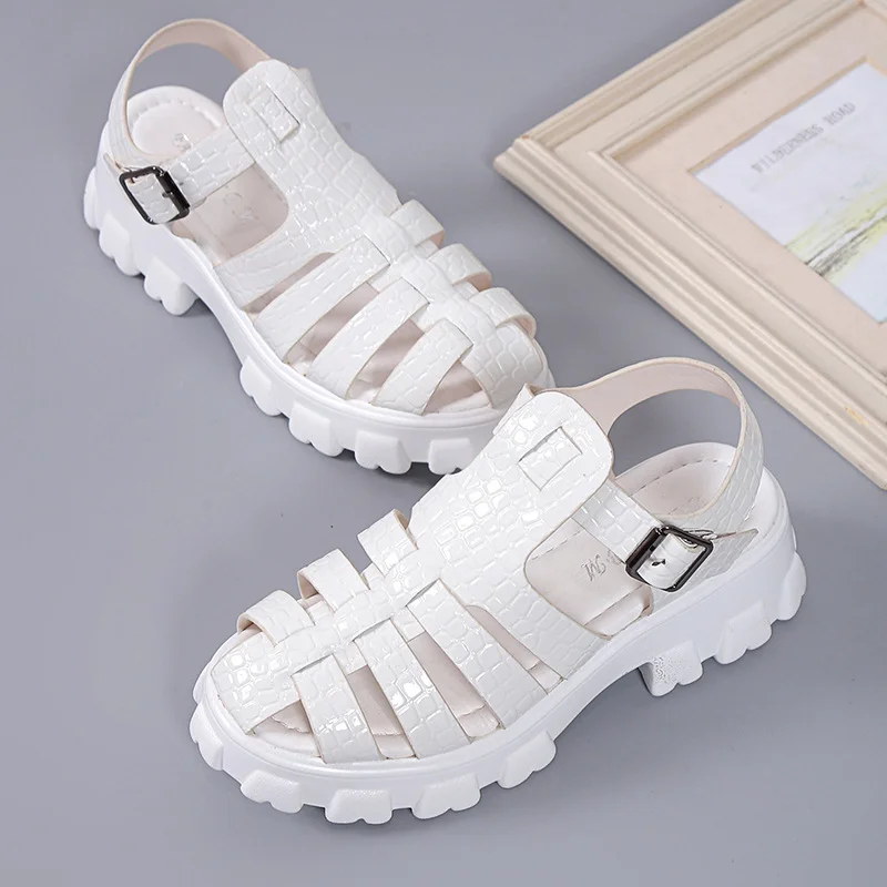 Breakj Breakj New Summer Large-Size Hollow Octfish Sandals Retro Bag Head Casual Roman Sandals Women