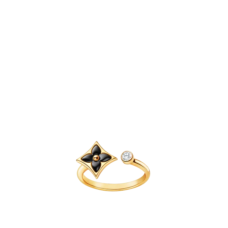 Color Blossom Mini Star Ring in Yellow Gold, Onyx and Diamonds