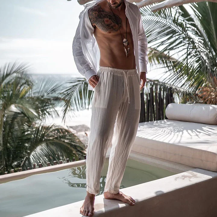 Men's Linen Plain Holiday Trousers-inspireuse