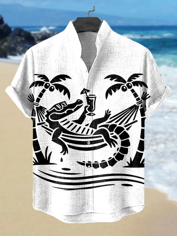 Men's Vacation Leisure Crocodile Art Print Shirt