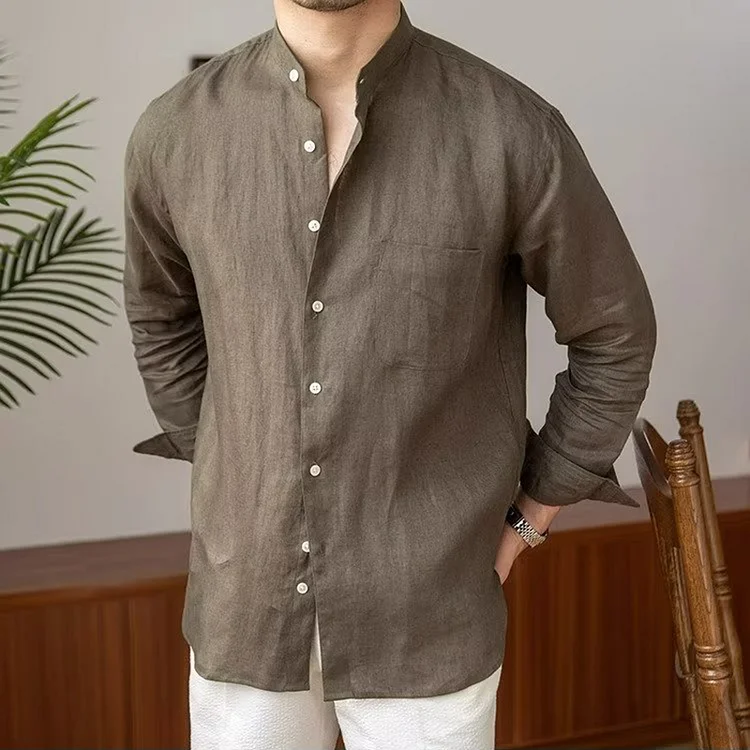 Men's Vintage Button Pocket Cotton Linen Classics Shirt