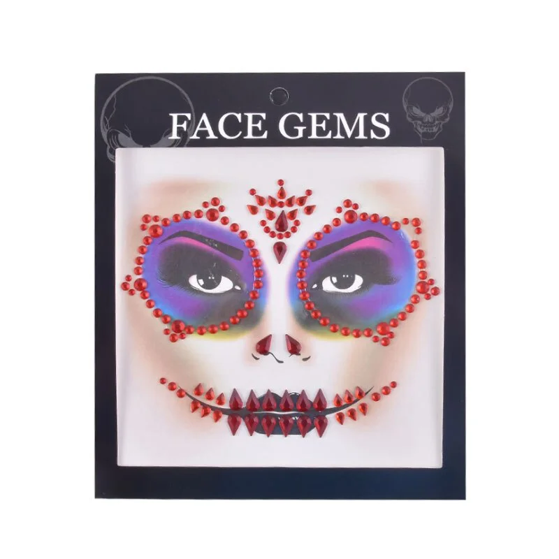 3D Gem Face Sticker Ghost Skull Face with Diamond Decoration Fashion Sexy Face Stickers Prom Holiday Party Face Decoration