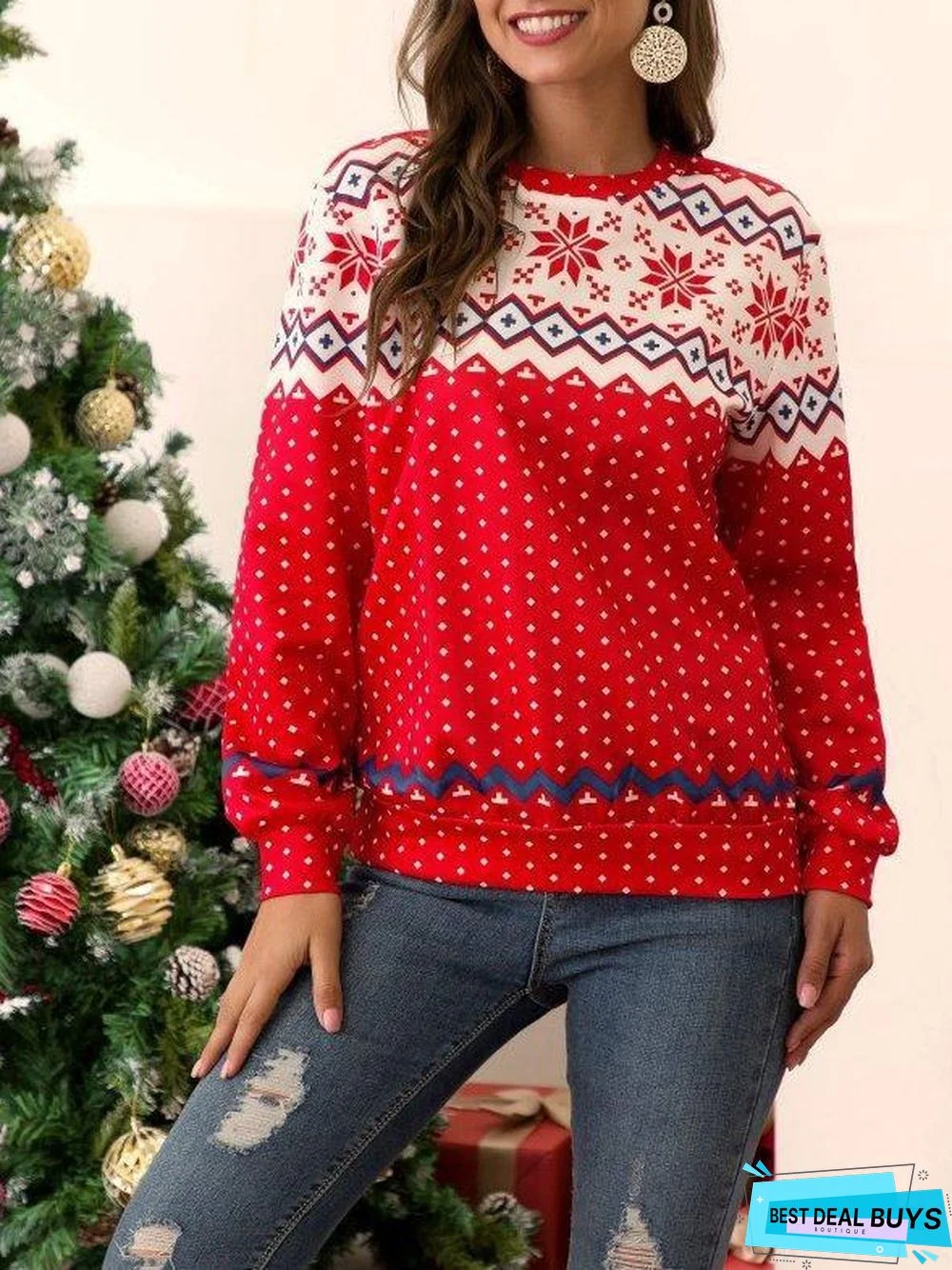 Shift Long Sleeve Printed Sweater