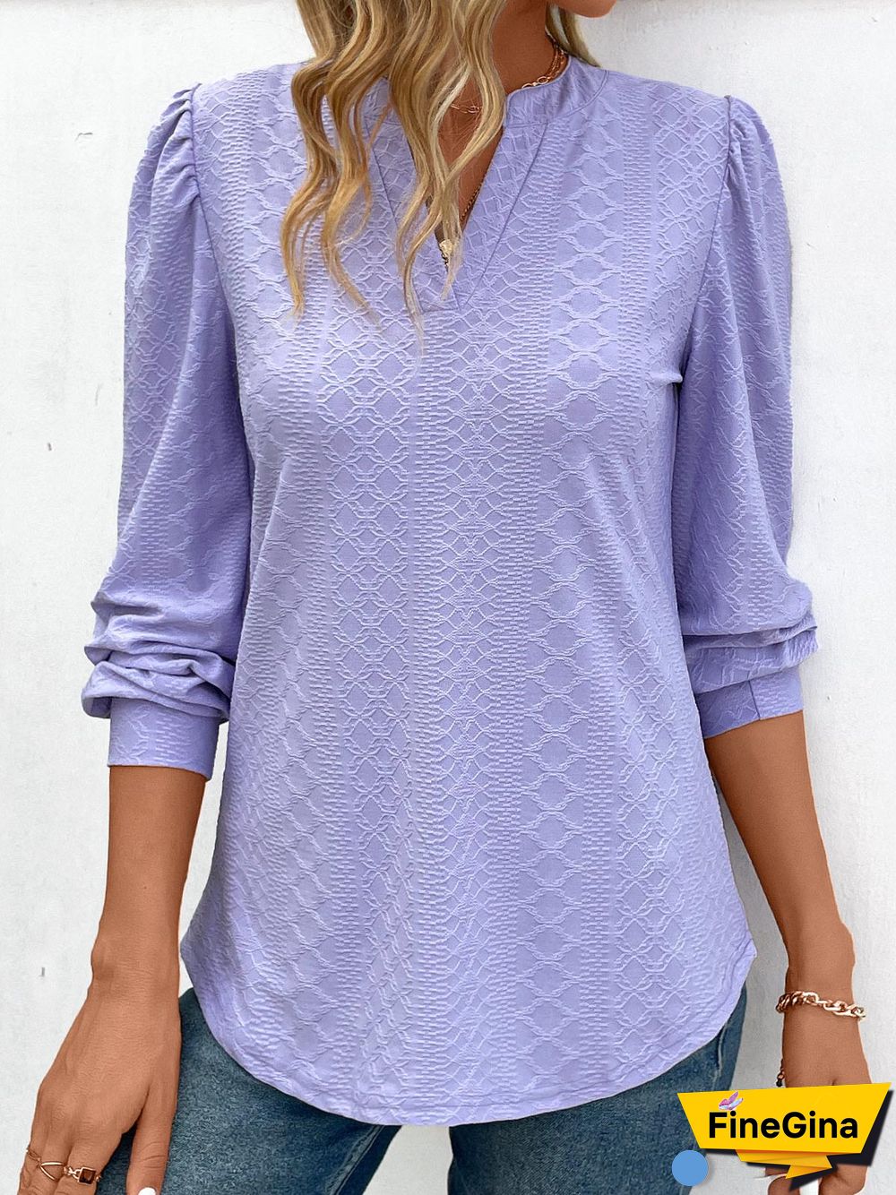 Women's Long Sleeve V-neck Solid Color Top