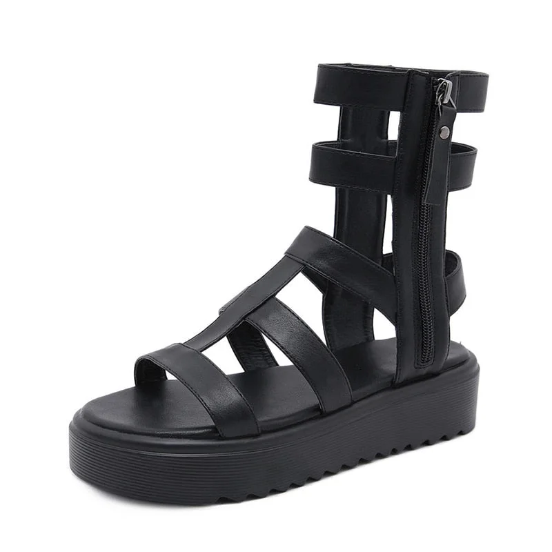 Gdgydh Ankle Strap Gladiator Sandals Women Platform Thick Bottom Comfortable Shoes For Summer Black Punk Zipper Free Shipping