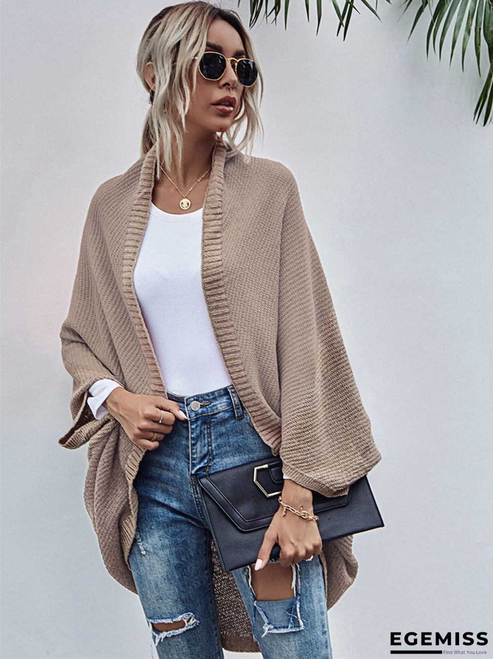 Contrast Shawl Knitted Cardigan Sweater | EGEMISS