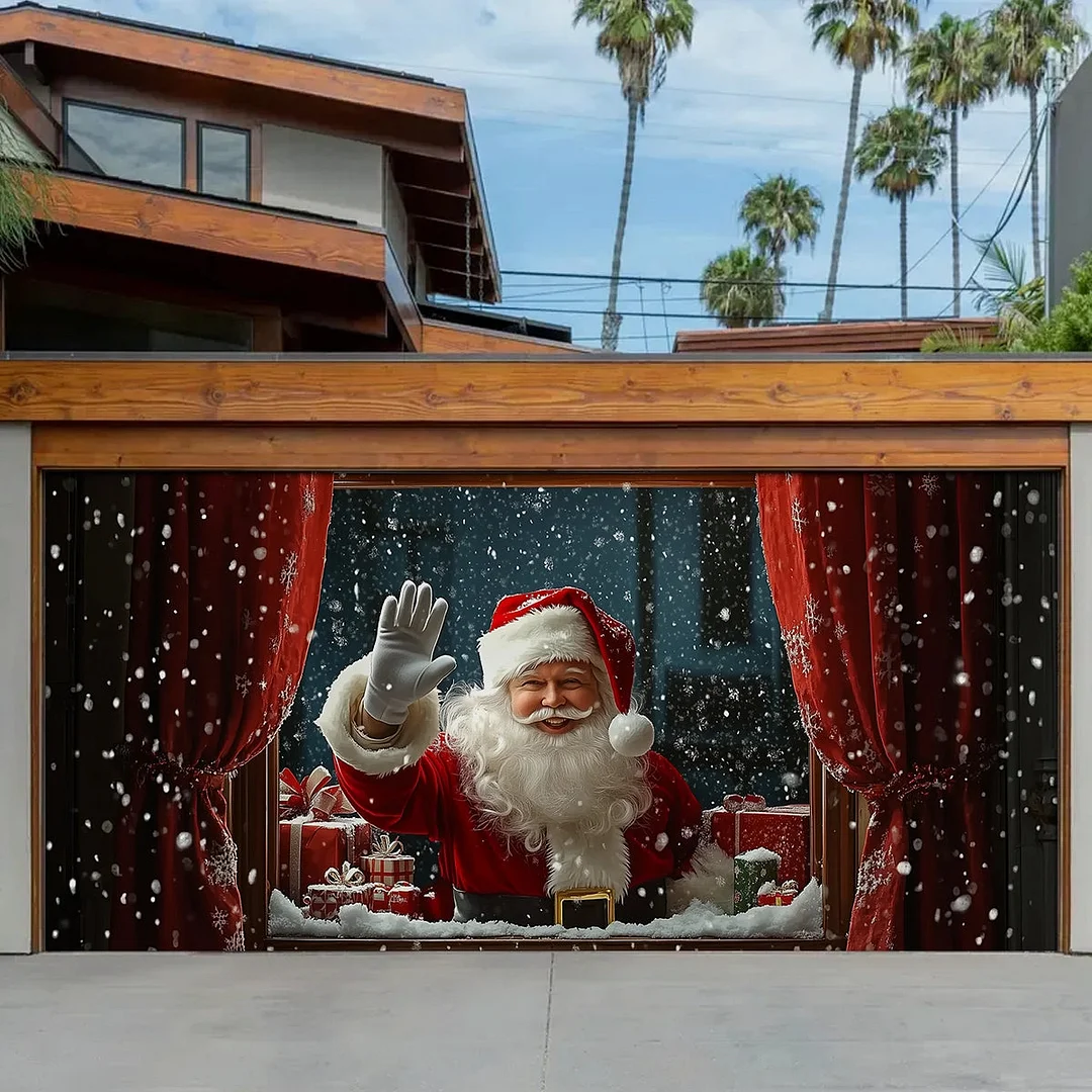 Garage Door Banner Decoration - Santa Spreading Christmas Cheer